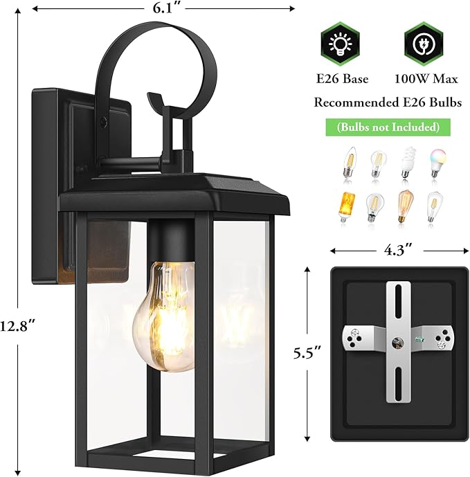 BesLowe 2-Pack Outdoor Wall Light Fixtures, Exterior Lighting Fixtures Wall Mount, Waterproof Porch Lights Outdoor Wall Sconces Lanterns, Modern Outside Lights for House Front Door Garage, Black