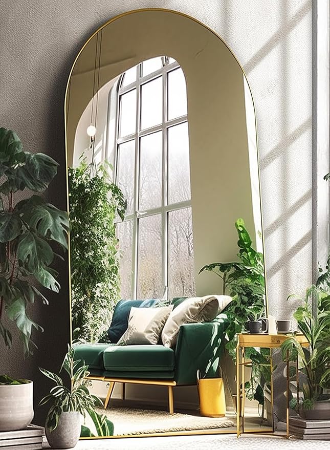 Gold Arch Mirror - 34in x 76in Freestanding Full Body Mirror, Wall-Mount Option for Bedroom
