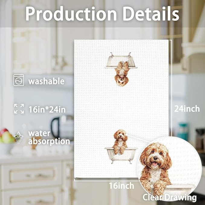 Cavapoo Gifts Funny Dog Hand Towels, Cute Pet Decor for Bathroom, Dog Owner Lover Gifts for Women Men, Funny Animal Cavapoo Taking Bath Hand Towels for Bathroom Washroom, 16x24In
