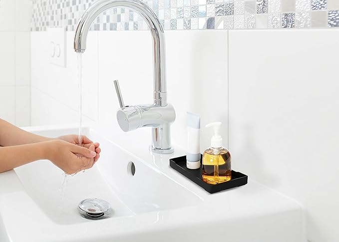 Small Black Mini Tray (8 inch x 4 inch) for Kitchen Counter, Bathroom for Vanity Items, Coffee Accessory, Bar, Serving Seasoning, Salt and Pepper, Soap, Perfume or Display Use.