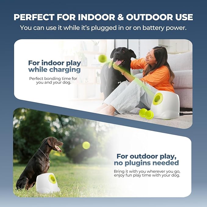 AFP Automatic Ball Launcher for Dogs Interactive Puppy Pet Ball Outdoor Thrower Fetch Machine, 6 Balls Included (2.5 inch) for Medium to Large Dogs, Rechargeable Battery