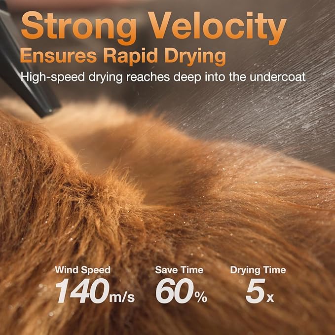 petaboo Dog Blow Dryer - Ultra-Quiet 40dB Cat Mode, 3-in-1 Nozzles & Adjustable Speed/Temp, Negative Ion Technology, BLDC Motor for Fast Drying, Portable & All-in-One Storage for Dogs & Cat