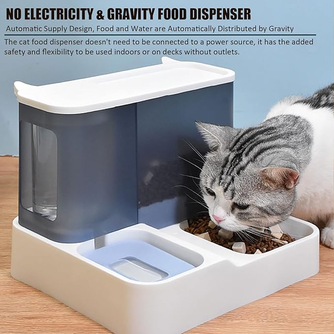 Kathson All-in-One Automatic Cat Feeder and Water Dispenser Set, Blue, Plastic, Multiple Pets