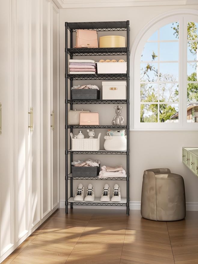 8 Tier Adjustable Storage Shelves Heavy Duty Metal Shelf Wire Shelving Unit Organizer Rack for Home Kitchen Office Pantry Room Bathroom Shelving Organizers and Storage Laundry