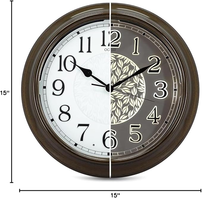 OCEST 15 Inch Indoor Outdoor Clock Waterproof, Silent Metal Large Outdoor Clock Glow in The Dark, Battery Operated Decor for Garden Pool Patio Porch
