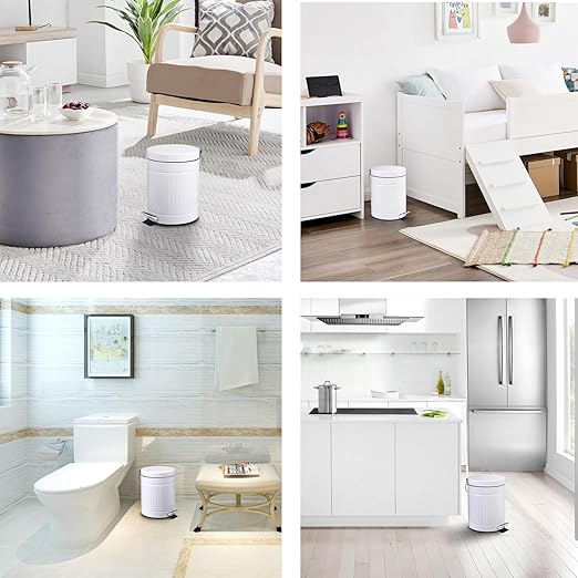 5 L Round Step Pet Trash with Lid,Mini Metal Pedal Bin,Small Garbage Can Wastebasket for Home,Car or Office,White