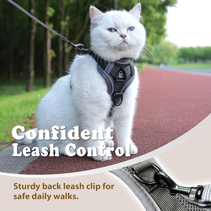 Cat Harness and Leash for Walking, Escape Proof Soft Adjustable Vest Harnesses for Cats (Grey, X-Large)
