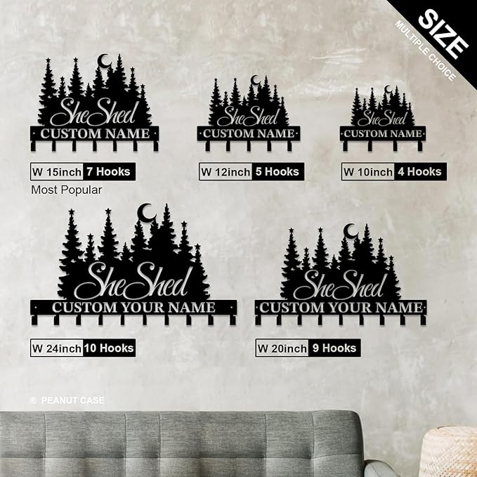 Personalized She Shed Keys Hooks,Custom Name Metal She Shed Art Keys Hooks,Metal She Shed Lover Wall Home Storage Decorative Keys Hooks,Key Holder Hooks for Wall (Style I)