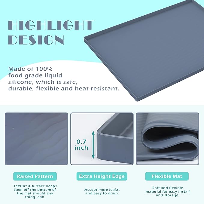URMONA 40'' x 22'' Waterproof Silicone Under Sink Mat Cabinet and Counter Protector, Shelf Liner for Kitchen and Bathroom, Storage and Organizers, Litter Mat, Pet Cat Puppy Essentials(Charcoal)