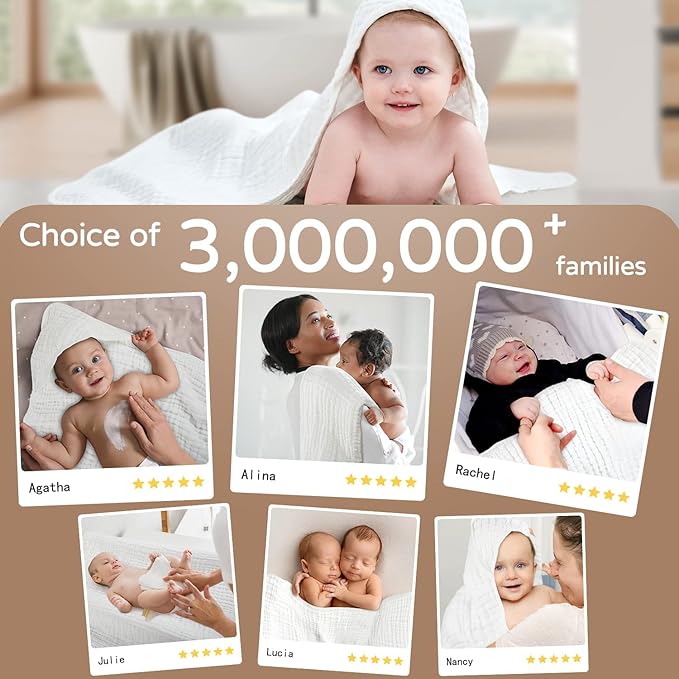 Yoofoss Hooded Baby Towels for Newborn 2 Pack 100% Muslin Organic Cotton Baby Bath Towel with Hood for Babies, Infant, Toddler and Kids, 32x32Inch, Soft and Absorbent Newborn Essential,White-2 Pack