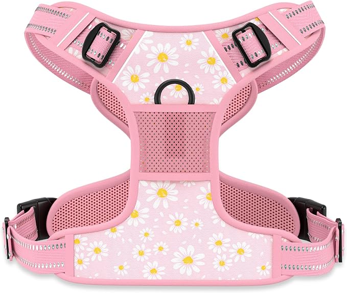Rnivvi No Pull Dog Harness, Cute Flower Reflective X-Small Sized Puppy Harness, Adjustable Soft Padded Vest for Small Dogs, Cats, Heavy Duty Pet Vest with Easy Control Handle for Walking, Pink Floral