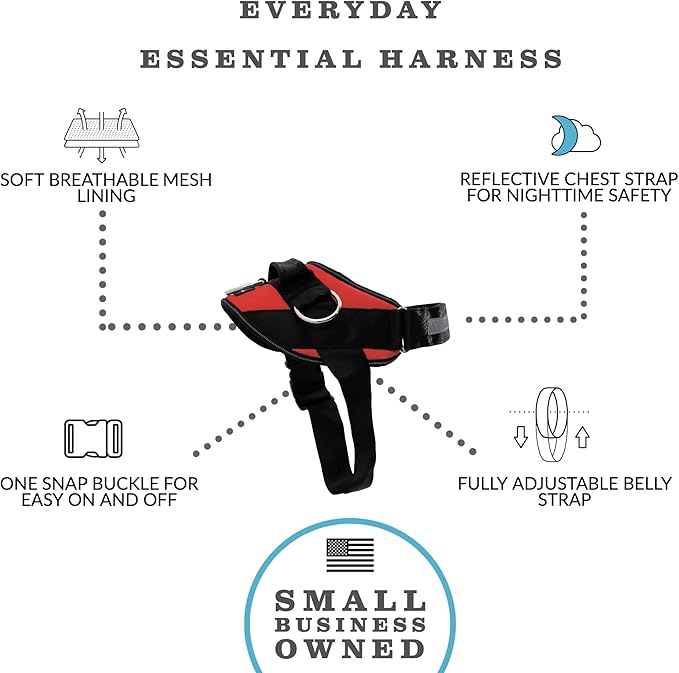 ShawnCo Essential Dog Harness, No-Pull Pet Vest with 3 Leash Clips, No Choke, Reflective, Adjustable and Padded, for Easy Walking and Training for Small, Medium and Large Dogs (Mustang Red, M)