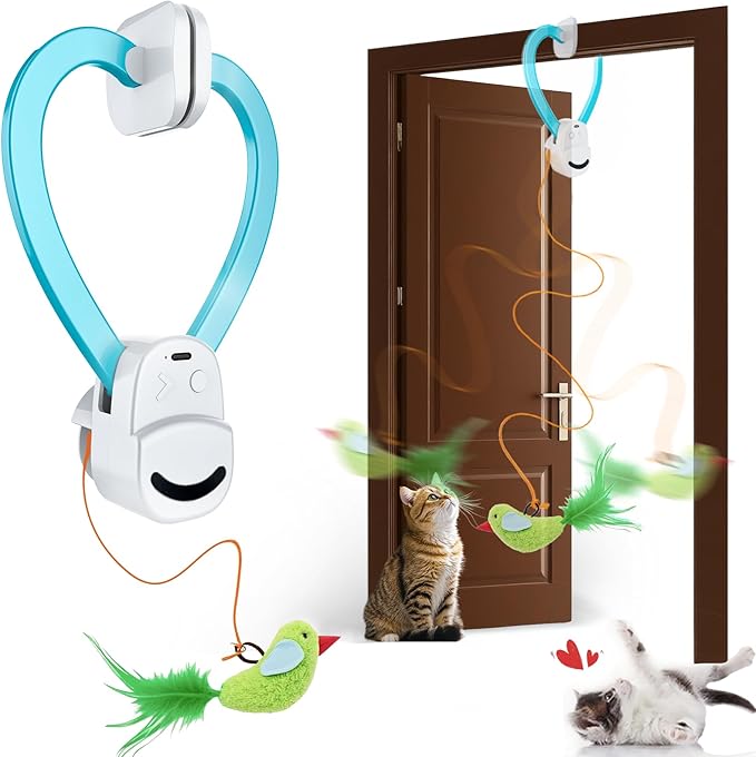 Interactive Cat Toys for Indoor Cats Automatic Electric Flying Bird Feather Wand Toy - Best Kitten & Adult Cat Enrichment Toy Hanging Electric Kitty Toys for Bored Cats
