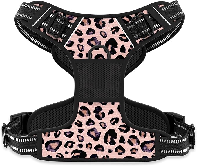Rnivvi No Pull Dog Harness, Cute Leopard Reflective X-Large Sized Puppy Harness, Adjustable Soft Padded Vest for Large Dogs, Heavy Duty Pet Vest with Easy Control Handle for Walking Training, Pink