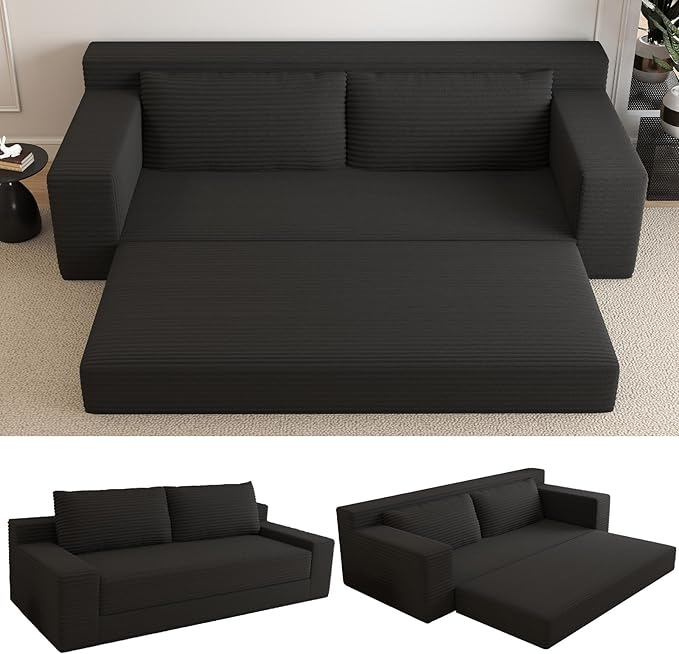 Cloud Loveseat Sofa, Modern Corduroy 2-Seater Couch with Deep Seat, No Assembly Required Memory Foam Sofa, Boneless Sofa in a Box for Bedroom, Apartment, Office,Small Space (Black,70.87in)