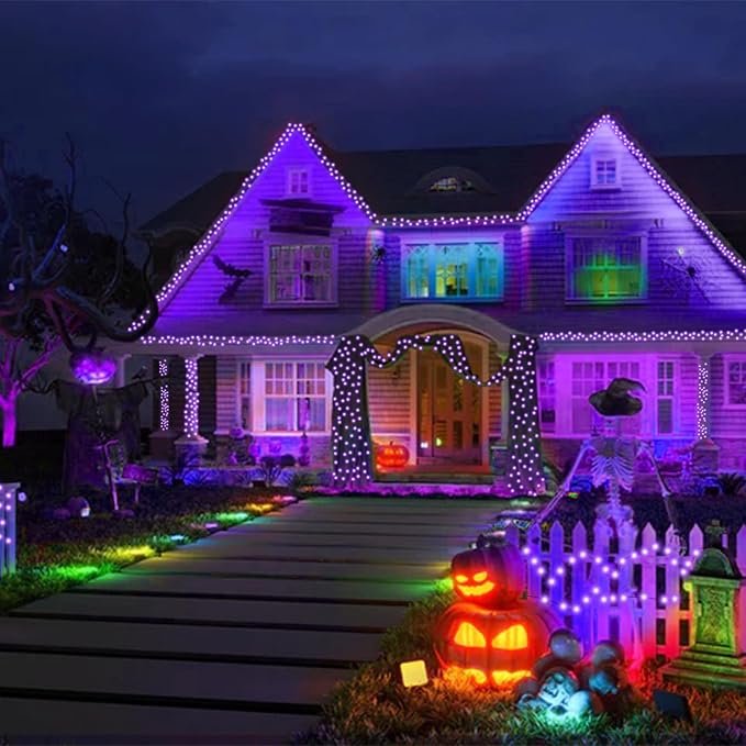 Kwaiffeo Purple Christmas Lights, 100FT 300LED String Light Outdoor Indoor, 8 Modes Connectable Purple Lights for Christmas Halloween Decorations Outside, Fairy Light for Party Yard Tree Decor