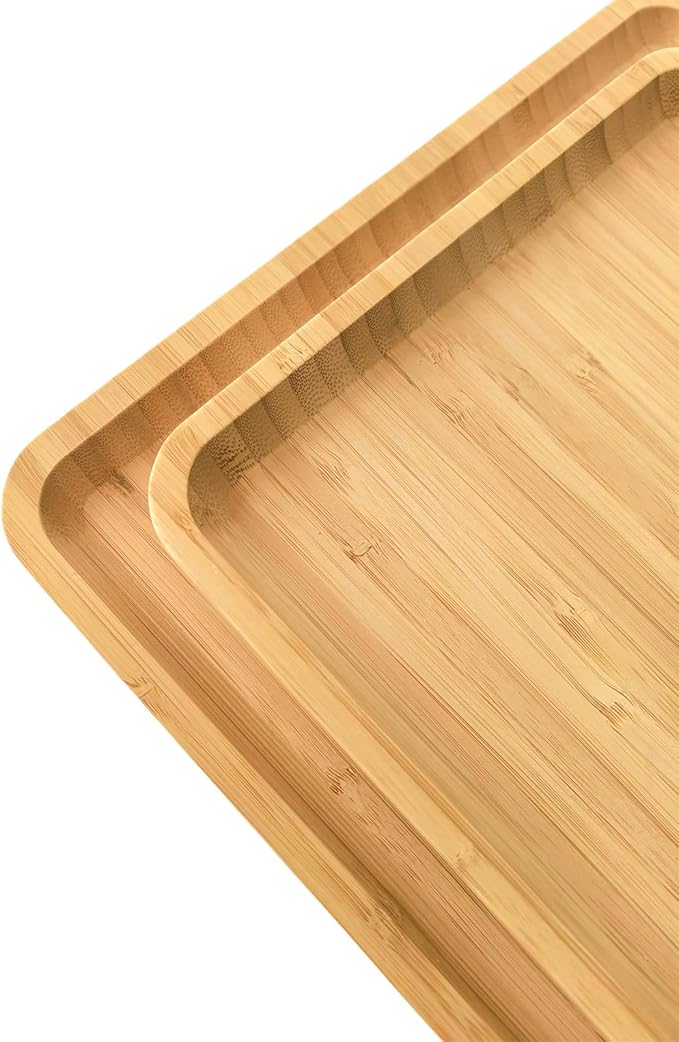 Bamboo Serving Tray Rectangle Platter Breakfast Dinner Food Bed Tray for Eating Kitchen Restaurants (1, 14.2" x 9.5" x 0.8" (no Handle))