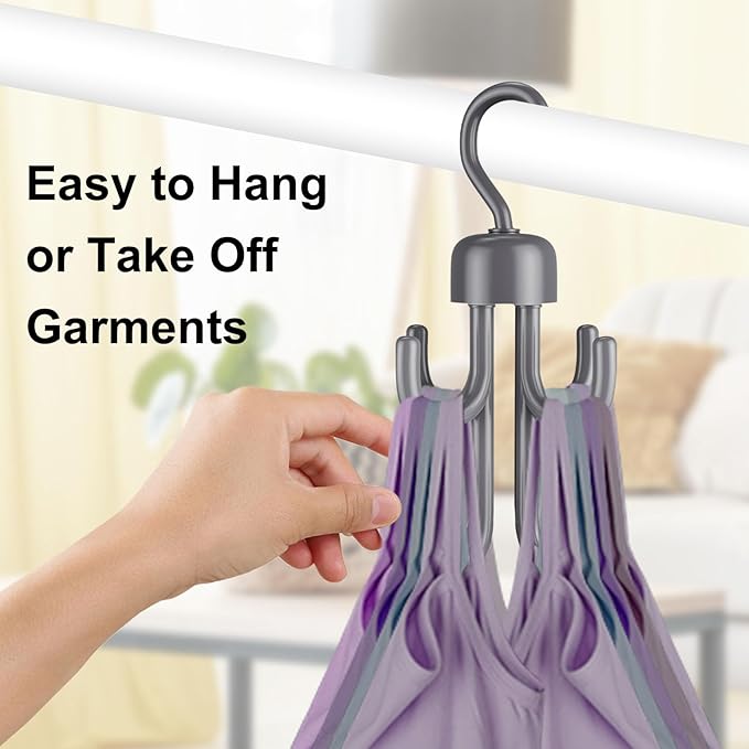 3Pcs Tank Top Hanger, Rotatable Bra Hangers for Closet Organizer, Max 72 Storage Capacity Belt Hanger, Plastic Space Saving Closet Organizers Apartment Dorm Essentials for Bra (2, Grey)