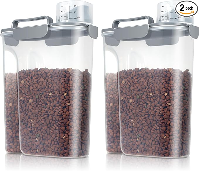 TBMax 2 Pack Cat Dog Food Storage Containers 10 to 14 Lbs, Portable Travel Pet Container Dispenser with Easy-Pouring Spout & Cup, Airtight Bird Seed Container Dog Treat Storage Bin