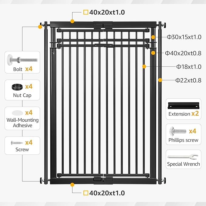 78.8" Extra Tall Cat Gate, 28.3-33" Wide Cat Door for Stairs, Pressure Mounted Easy Walk Through Safety Metal Pet Door for Doorway, No Drilling Pet Gate for Dogs (Black)