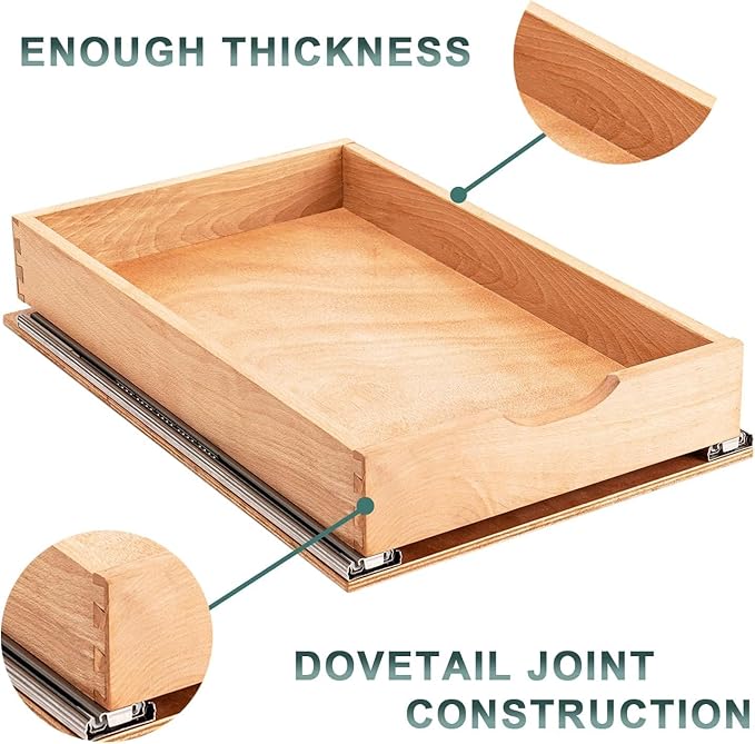 Pull Out Drawers for Kitchen Cabinets, Fully Assembled Wood Cabinet Pull Out Drawer, Pull Out Cabinet Organizer, Fast and Easy DIY Installation, 16”W x 21”D