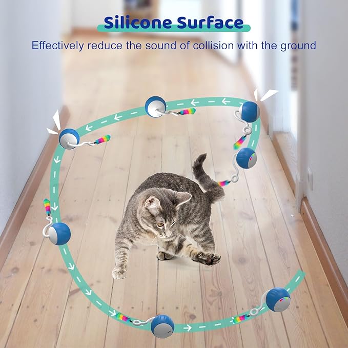 Interactive Cat Toys for Indoor Cats, DIY 5 in 1 Automatic Moving Cat Ball Toys/Puppies Toys with LED Rainbow Lights, Smart Sounds&Touch Control Cat Toys,USB Rechargeable (Blue)