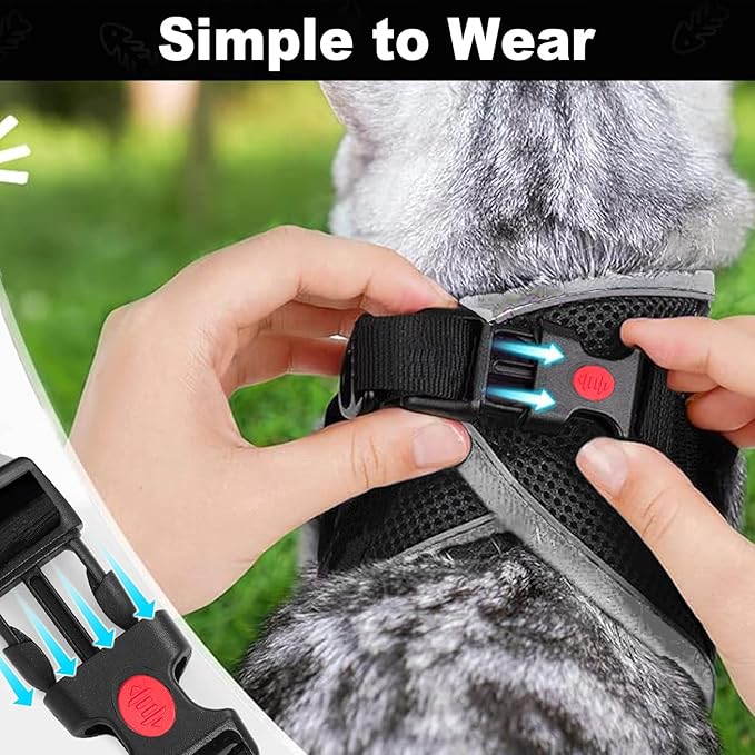 Cat Harness and Leash for Walking, Retractable Cat Harnesses and Leash Set Escape Proof, Breathable Soft Kitten Small Large Harness for Travel Training and Walking, Black, XS