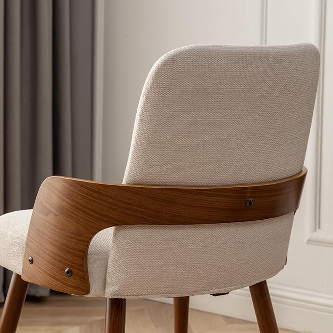 Dining Room Chairs,Mid Century Modern Kitchen Chairs,Upholstered Beige Fabric Accent Chairs,Metal Legs Wooden Desk Chairs Armless and No Wheels for Kitchen Dining Living Room,1PCS