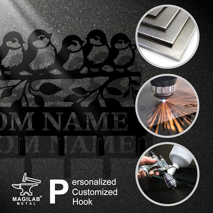 Personalized Custom Name Birds of Trees Wall Key Hooks,Metal Birds of Trees Art Clothes Hooks,Metal Birds of Trees Wall Home Storage Decorative,For Front Door, Hallway, Kitchen, Bedroom (Style C)