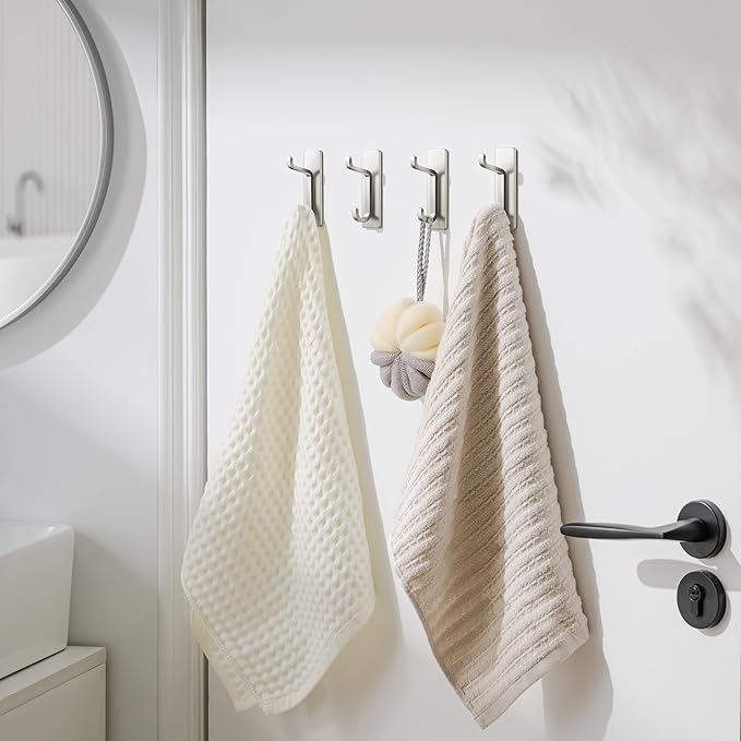 pickpiff Wall Hooks for Coat and Towel: 13LB Adhesive Door Hanger Stick on, Brushed Nickel