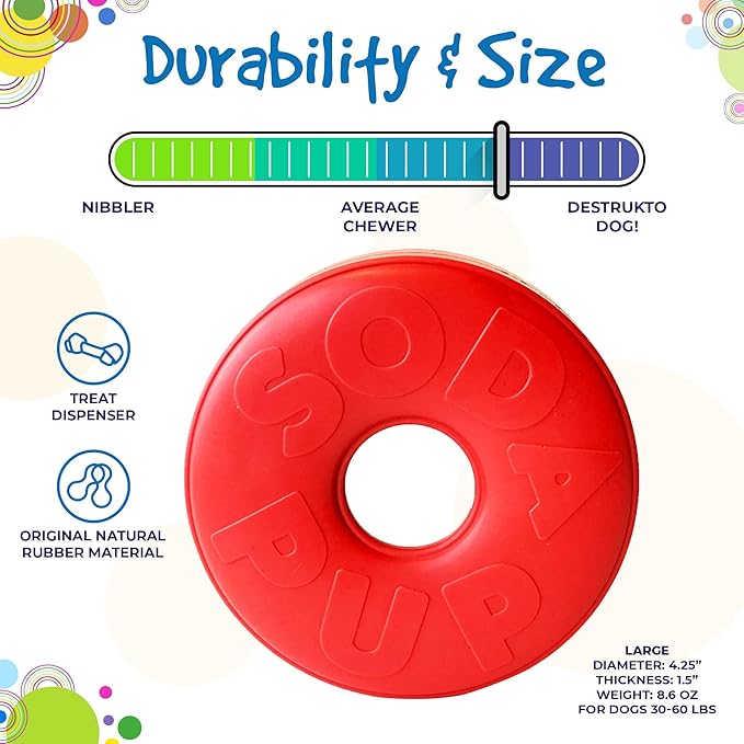 SodaPup Life Ring – Durable Dog Treat Dispenser & Chew Toy Made in USA from Non-Toxic, Pet Safe, Food Safe Natural Rubber Material for Mental Stimulation, Problem Chewing, Calming Nerves, & More