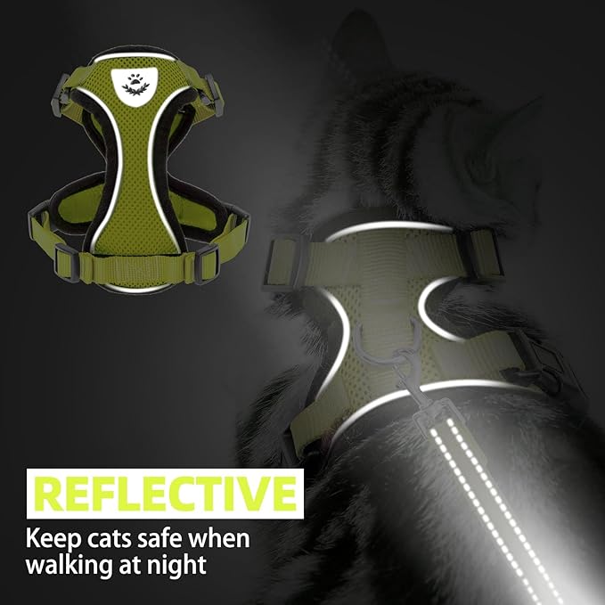 PUPTECK Cat Harness and Leash Set Escape Proof Reflective Cat Walking Harness Adjustable Soft Breathable Mesh Vest for Small Pets, Fluorescent Yellow, S