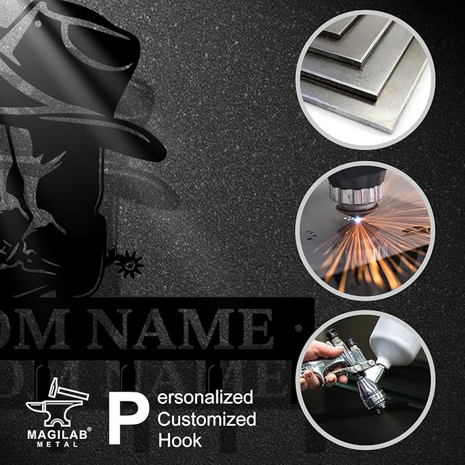 Personalized Custom Name West Cowboy Keys Hooks,Metal Cowboy Art Clothes Keys Hooks,Metal Cowboy Lover Wall Home Storage Decorative Keys Hooks,Key Holder Hooks for Wall (Style I)