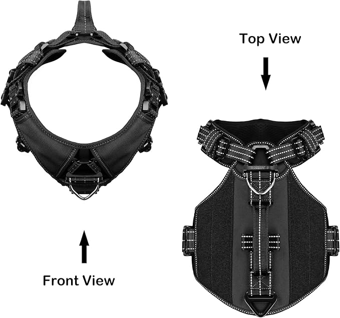 ICEFANG GN8 Tactical Dog Harness with 4X Metal Buckles for Medium Sized Dogs,Reflective in Training Walking K9 Vest,No-Pull Front Leash Clip,Adjustable Pet Harness (Black, Medium (Pack of 1))