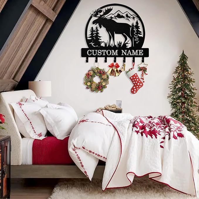 Personalized Deer Key Holder Wall Mount, Custom Metal Keys Hanger for Wall with Name, Custom Key Rack Holder with Hooks for Entryway, Front Door, Hallway, Living Room, Kitchen