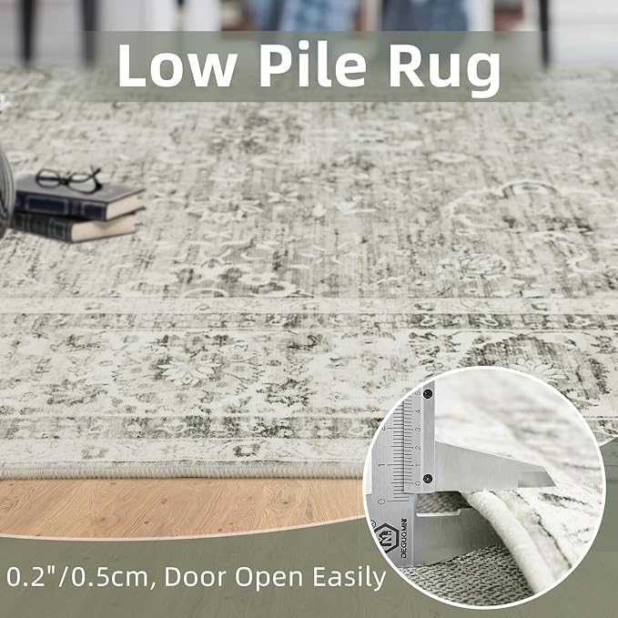 Deerly Washable Rug 5x7 Area Rugs for Living Room, Non Slip Large Rug for Bedroom Dining Room, Low-Pile Kid & Pet Friendly Distressed Carpet Print Floor(Cream)