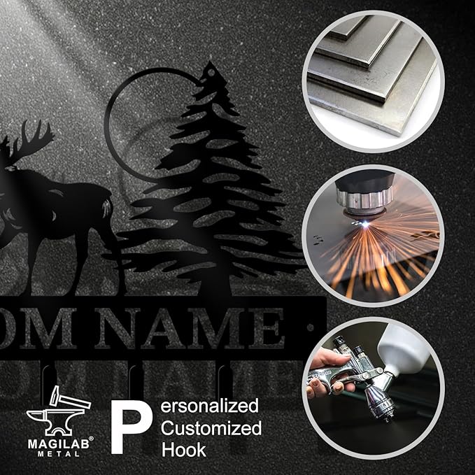 Personalized Custom Name Forest Deer Wall Keys Hooks,Metal Forest Deer Art Clothes Hooks,Metal Forest Deer Wall Home Storage Decorative,For Front Door, Hallway, Kitchen, Bedroom,Keys,Hats (Style C)