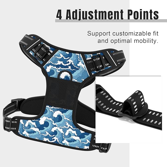 Rnivvi No Pull Dog Harness, Cute Reflective Medium Sized Puppy Kitten Harness, Adjustable Soft Padded Vest for Medium Dogs, Heavy Duty Pet Vest with Easy Control Handle for Walking, Japanese Style