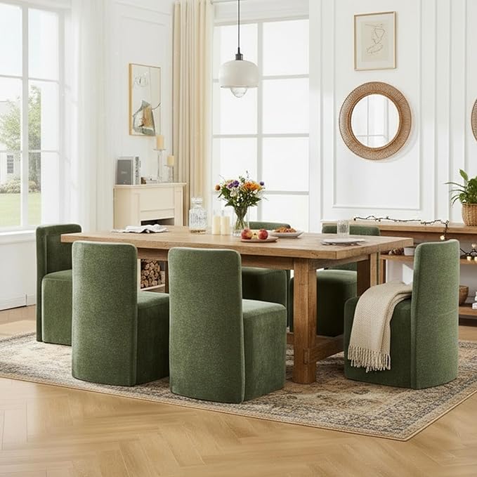 Green Upholstered Dining Chairs Set of 4, Armless Modern Chenille Dining Chairs with High Back, Kitchen Chair for Dining Room/Restaurant/Living Room