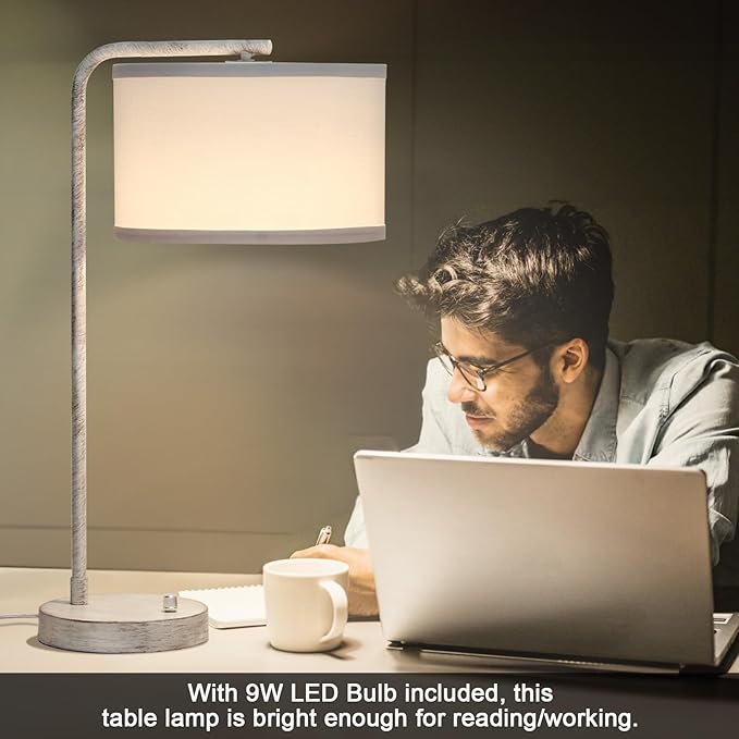 Seaside village Bedside Table Lamp with USB C+A Charging Ports, Fully Stepless Dimmable Modern Farmhouse Nightstand Lamp, Tall Reading Desk Lamp for Bedroom, Living Room, Office, 9W LED Bulb Included