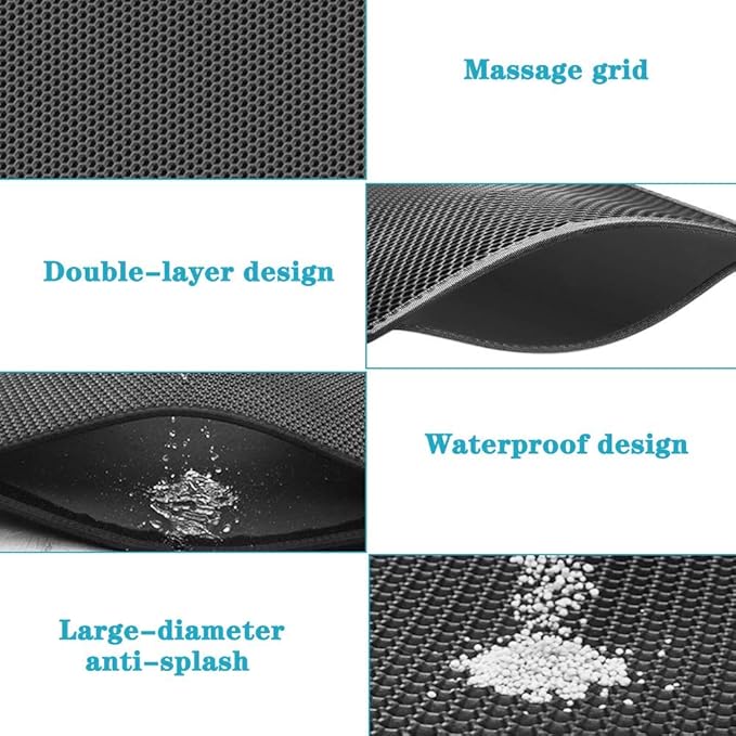 Large Cat Litter Box Mat: Easy Clean Kitty Litter Trapping Mat for Floor, Honeycomb Design Cat Box Pad (24 * 30in, grey, 2p)