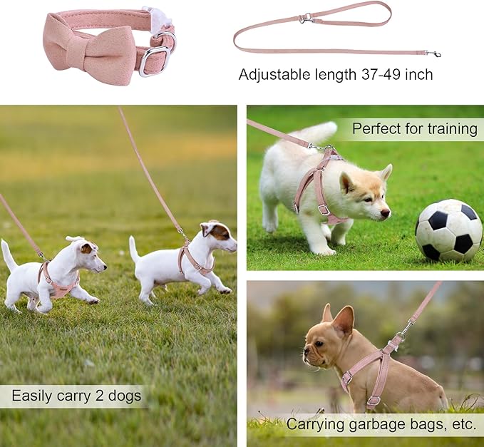 Dog Harness and Leash Set, XXS No Pull Adjustable Puppy Harness with Multifunction Pink Dog Leash and Dog Collar, Soft No Choke Escape Proof Pet Harness Vest for Small Dogs and Cats (Pink, S)