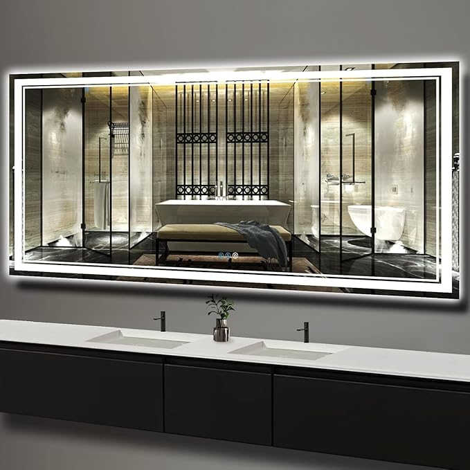 36 x 72 Inch Lighted Vanity Mirror with Lights 3 Color Adjustable Brightness Anti-fog 72 Inch Large LED Bathroom Mirror for Bathroom Wall Horizontal/Vertical Mounted 72" Light up Smart Mirror