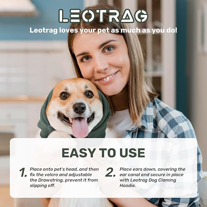 Dog Calming Hoodie, No Shake Ear Wraps for Dogs, Adjustable Dog Ear Muffs for Noise Protection, Ear Wrap Head Cover for Anxiety Relief & Hematoma (Olive Green, M(Head Circle:13.8"-18.9"))