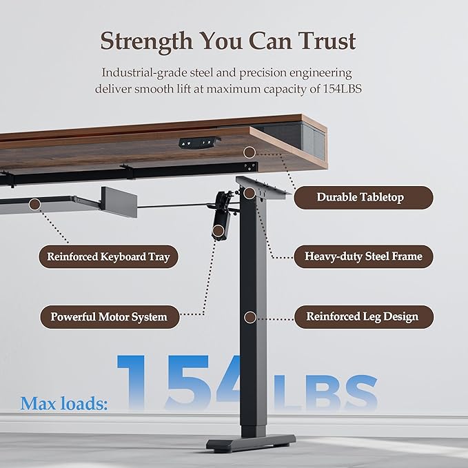 Klicelor 55 Inch Electric Standing Desk with Drawers and Keyboard Tray, Height Adjustable Desks for Home Office, Sit Stand Up Computer Workstation with Two Pieces, Rustic Brown