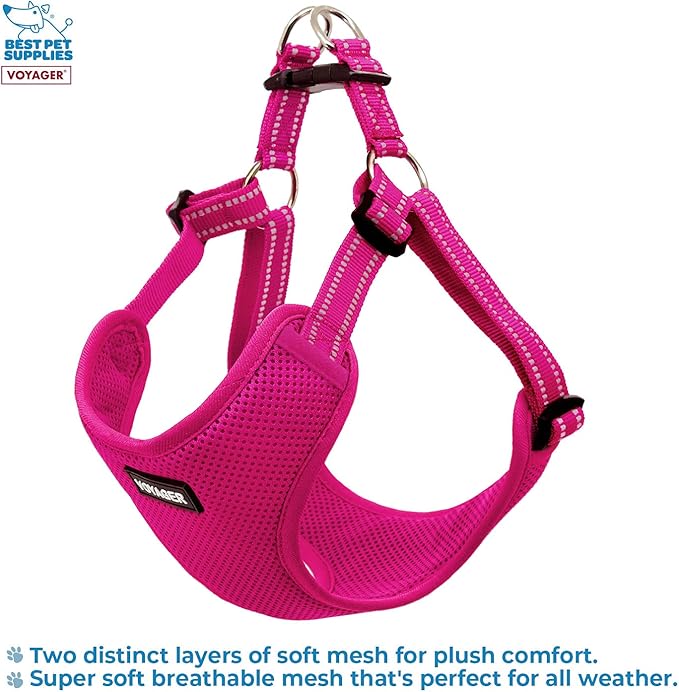 Best Pet Supplies Voyager Adjustable Dog Vest Harness Breathable No Pull Harness for Small, Medium, Large Dogs, Harness for Walking, Jogging, Easy Step-in, Reflective Stripes - Fuchsia, L