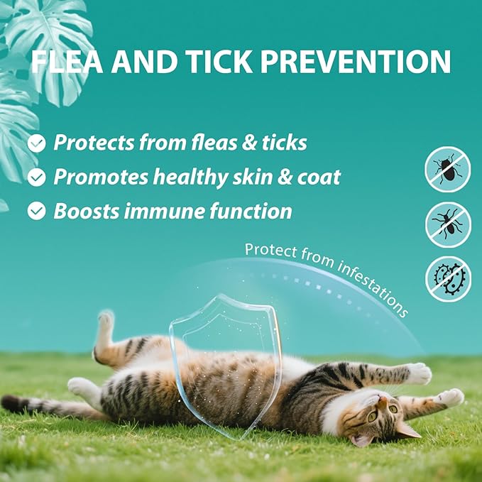 Flea and Tick Treatment for Cats, Flea and Tick Prevention for Cats Chewables, Kitten Cat Flea Treatment, Oral Flea Supplement Skin & Coat Support, Chicken Flavor 200 Counts