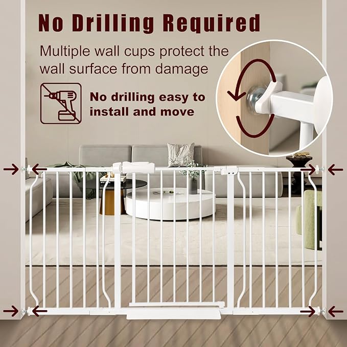 Baby Gate with Door 29.13-33.86 Pressure Mounted,Child Dog Pet Safety Gates with Walk Through Door for Doorways Stairs No Drilling in Door,White