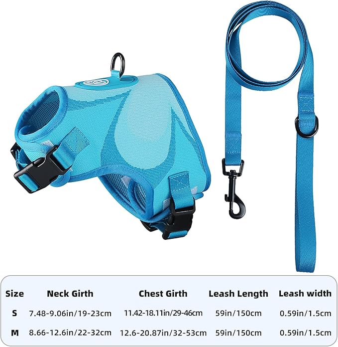 EVERKING Cat Harness and Leash Set, New Fly Fabric, Soft and Breathable, Adjustable cat Walking Jacket, Fashionable cat Vest (Blue, M(Neck 8.66"-12.6", Chest 12.6"-20.87", 12-19lbs))