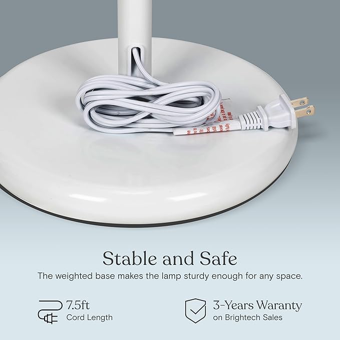 Brightech Sky Dome Double – High Brightness Torchiere Floor Lamp with 2 Reading Lights for Living Rooms, Bedrooms – Replace Halogen Standing Lamps with Efficient LED Office Lighting - Tall White Pole